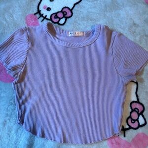 Women’s “Blue Blush” lilac purple cropped striped t shirt size small